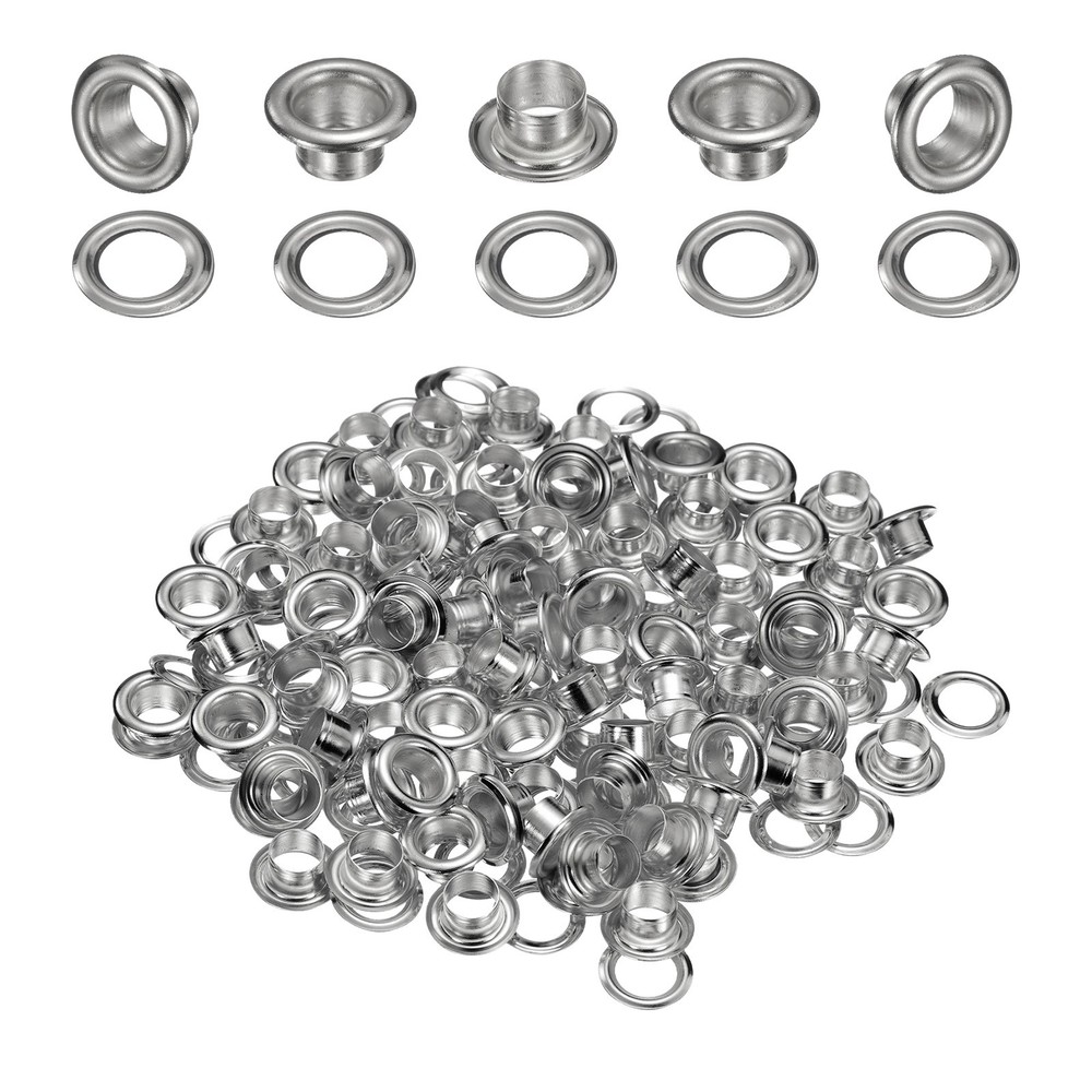 100Set Grommets Eyelets Kit 6mm Brass Eyelets with Washers, Silver