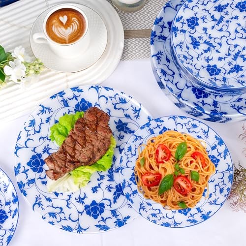 60 PCS Blue Plastic Plates - Blue Floral Plates - Disposable Patterned - Floral