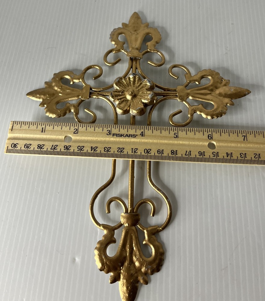 Vintage Gold Fleur-de-Lis Wall Cross