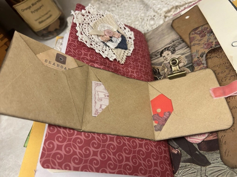 Handcrafted Interactive Victorian Style JUNK JOURNAL w Ephemera/Pockets/Tucks