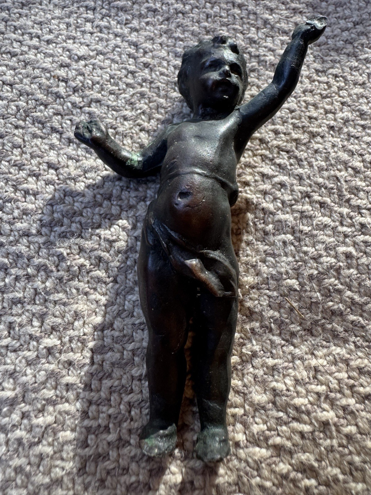 Antique Solid Bronze 3.5” Boy Cherub Figurine