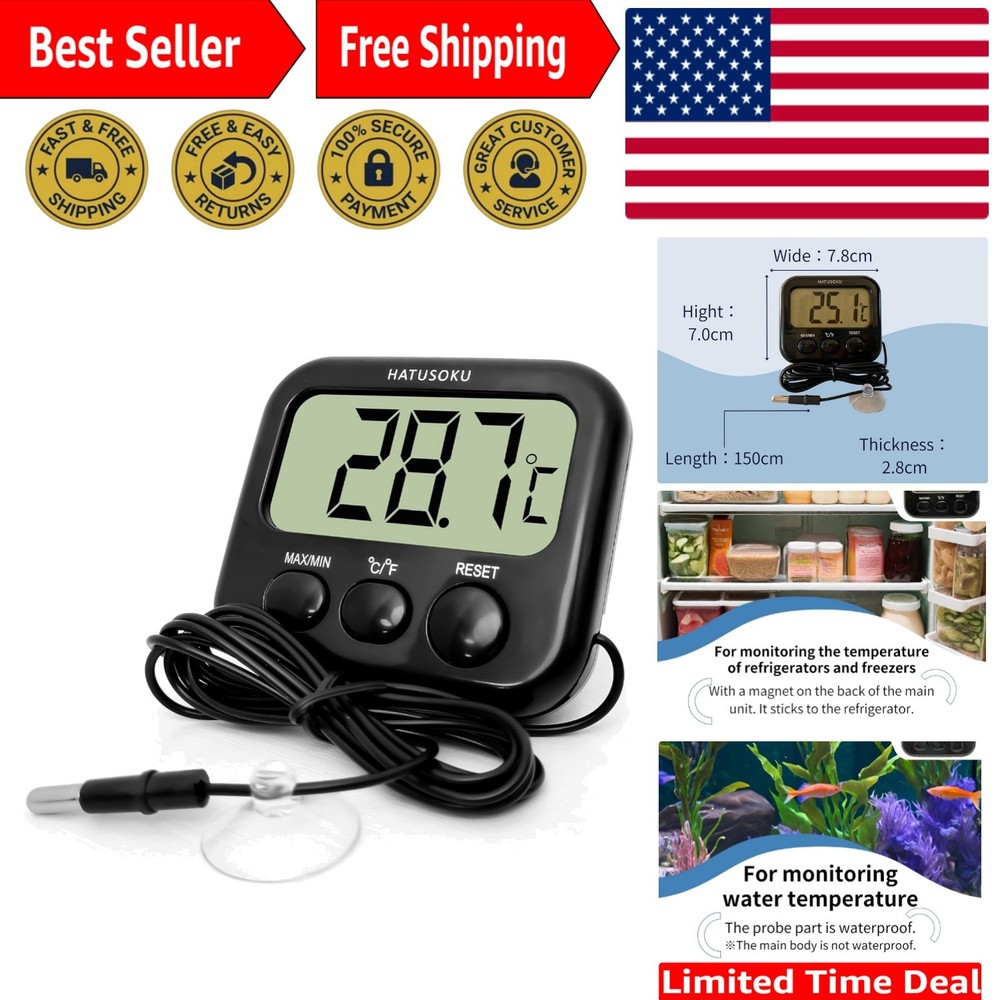 Precision Digital Thermometer with External Sensor - Refrigerator & Aquarium Use