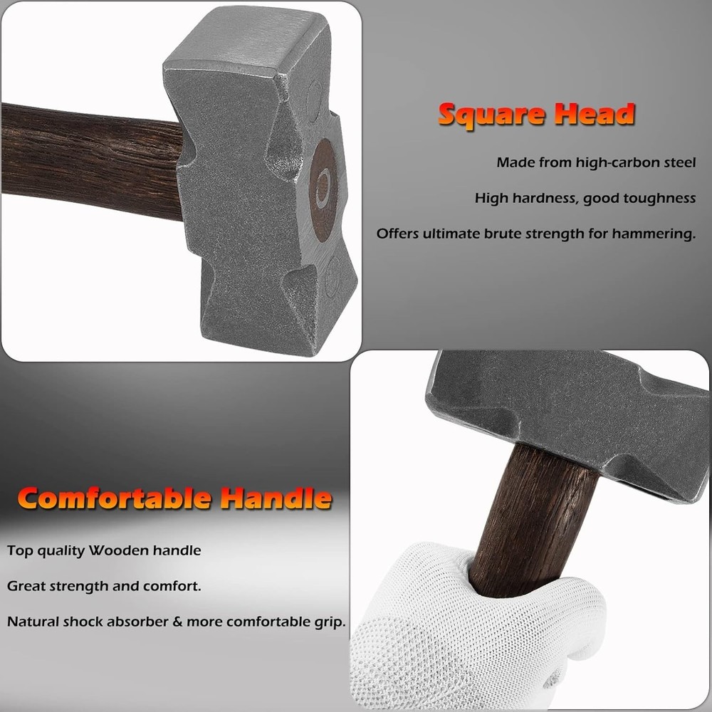 2.2LB Forging Square Hammer w/Double Faces for Farrier Bladesmithing Blacksmith