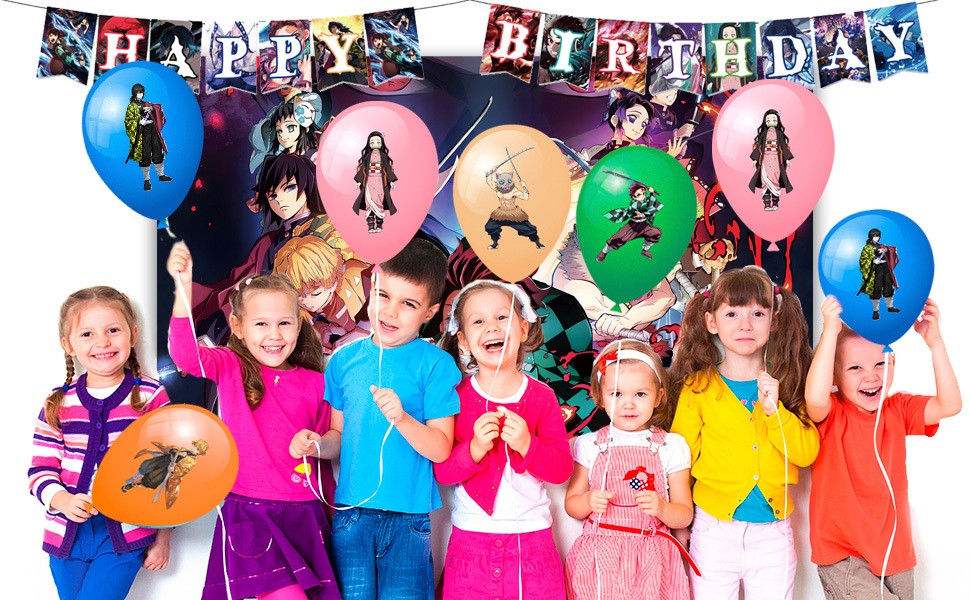 112 Pcs Anime Demon Slayer Party Decoration Demon Slayer Birthday Balloon Plates