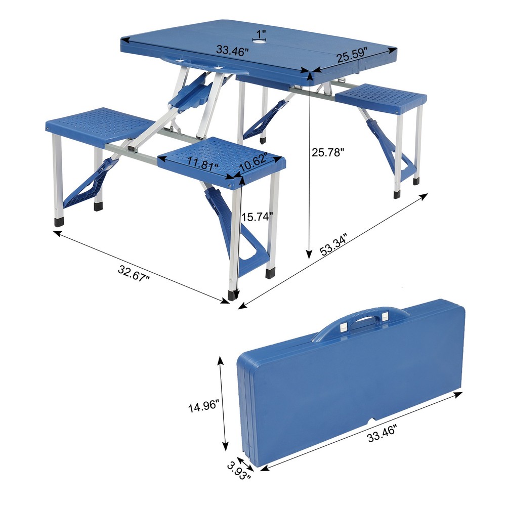 Siamese Folding Tables & Chairs Set in Thickened PS Plastic.