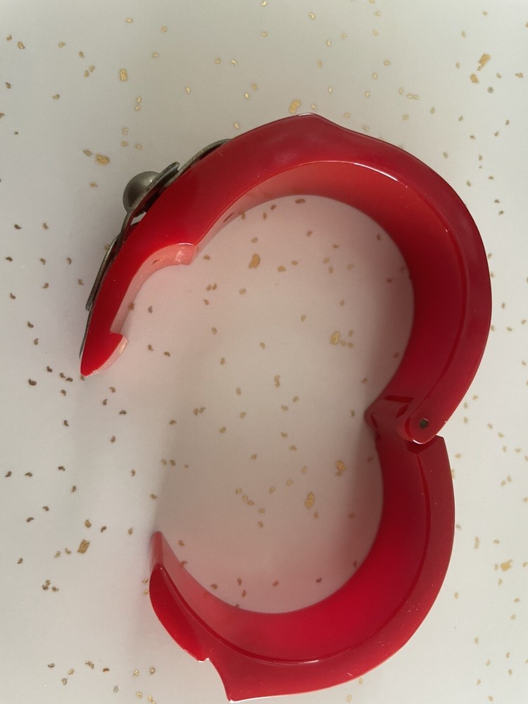 Red Bakelite and metal hinged bracelet