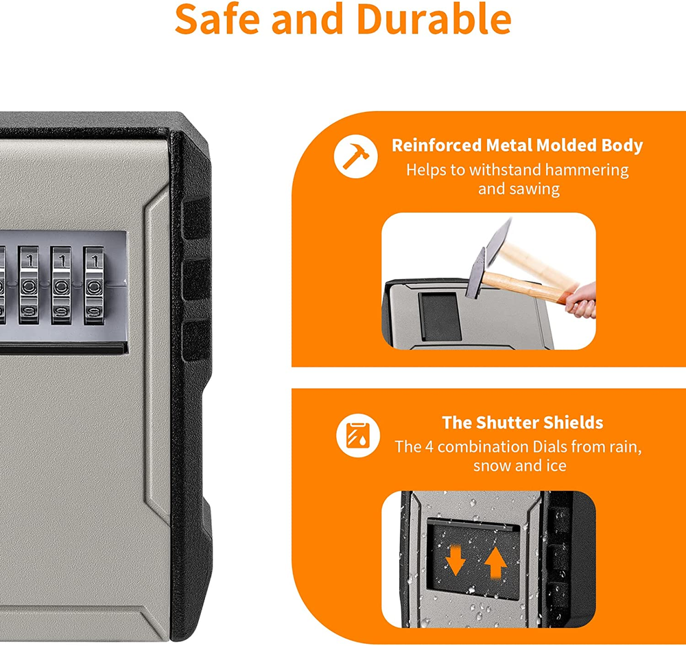 UPGRADE Extra Large Capacity Key Lock Box, Weatherproof Wall Mount Key Box for C