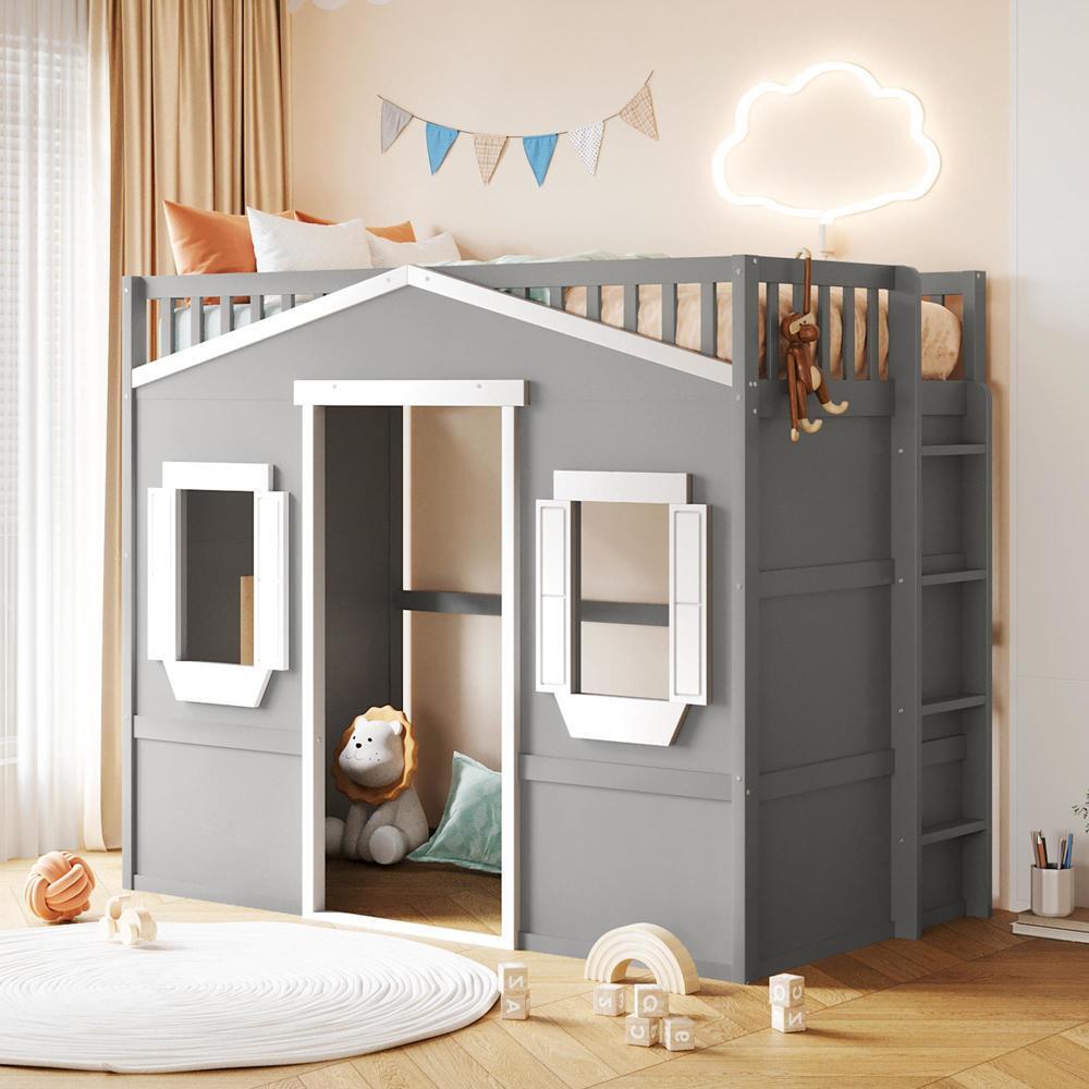 Sturdy and Durable Twin Size House Loft Bed With Ladder