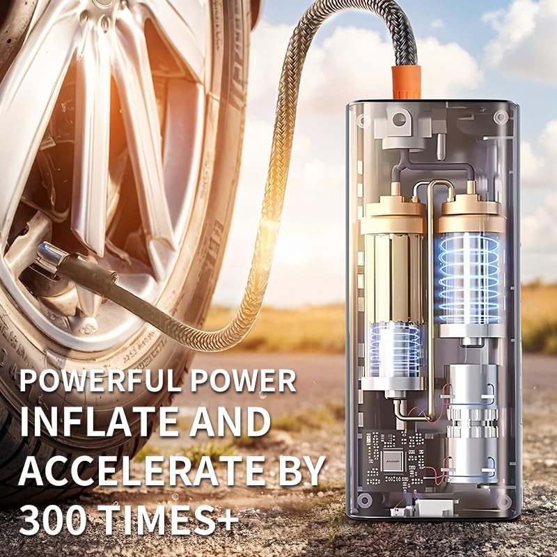 Portable Tire Inflator Air Compressor with LCD Display, LED Light, and Auto