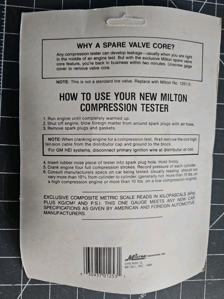 New MILTON s1253 HAND HELD ENGINE COMPRESSION TESTER New In Package!!