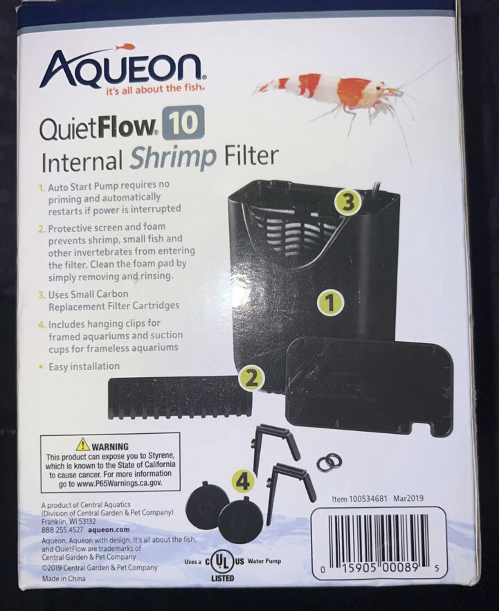 Aqueon QuietFlow 10 Internal Shrimp Filter (for 10 Gallon Tanks)