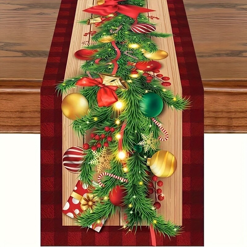Christmas Holiday Table Runner Festive Rectangular Table Decoration Ornaments