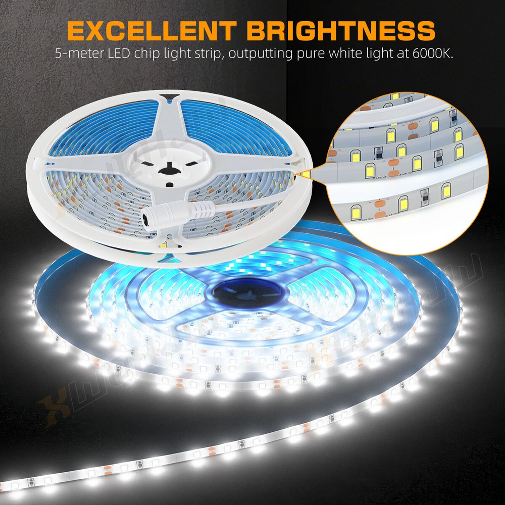White 12V Wire 16FT LED Strip Lights Back Light 5050 Changing with Remote