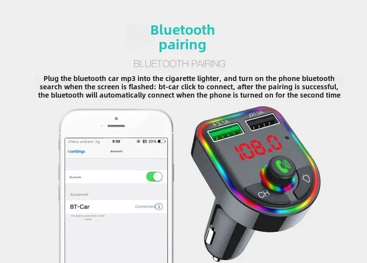 Car Wireless Bluetooth 5.0 FM Transmitter MP3 Music Player USB Charger Adapter