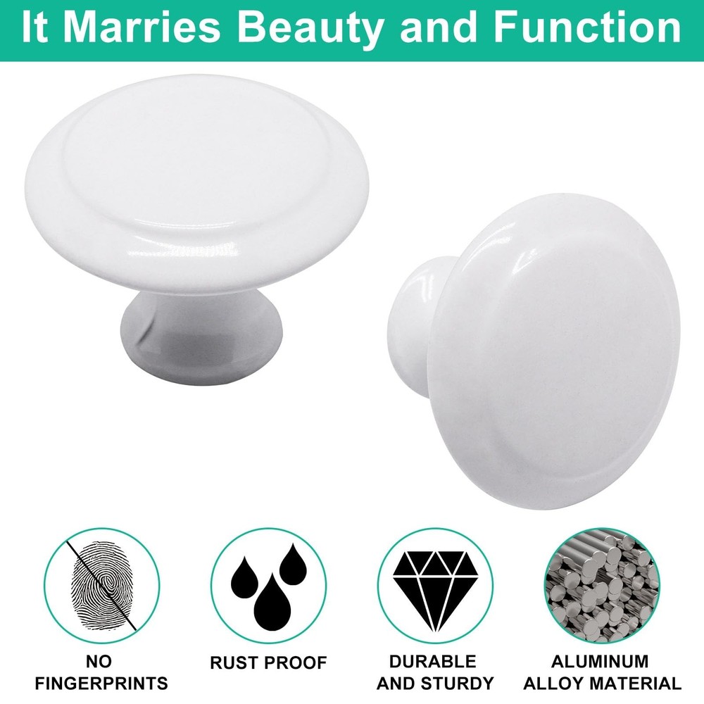 White Cabinet Knobs 25 Pack, Round Dresser Drawer Knobs 1.16 inch Drawer Pull...