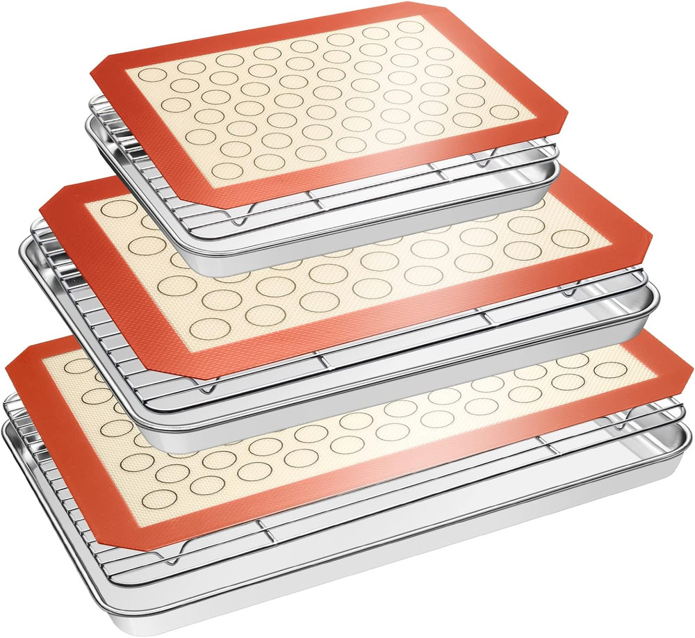 Baking Set: Stainless Steel Sheet Pan with Cooling Rack & Silicone Mat Set, Mult