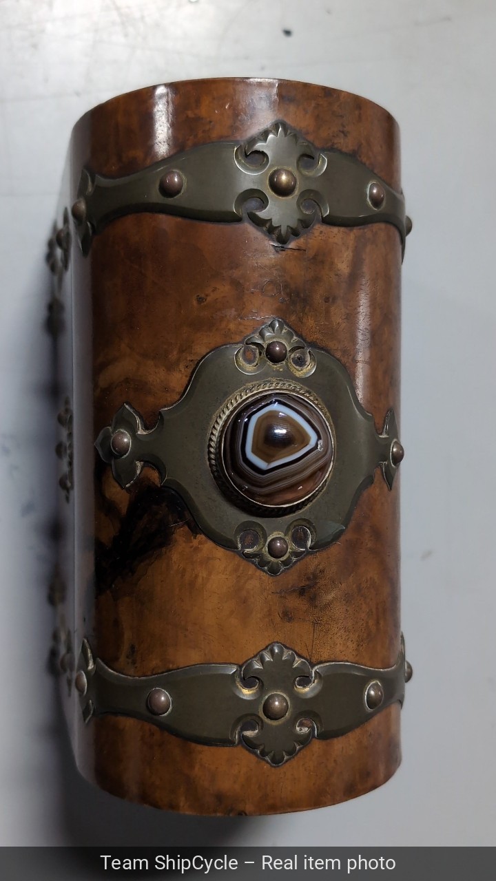 U28306 Antique VICTORIAN Burled Walnut Letter Stationary Box wBrass Gem G2U