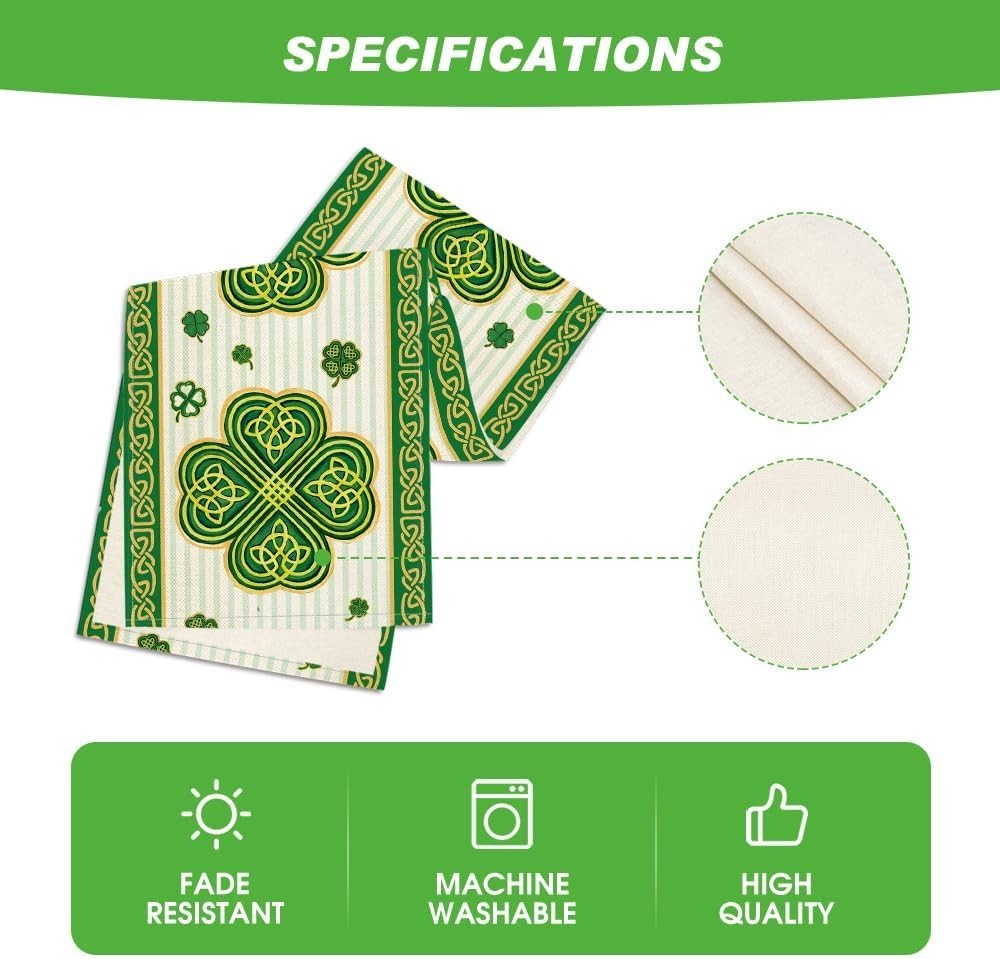 Stripes Shamrocks St. Patrick's Day Table Runner, Seasonal Spring Kitchen Din...