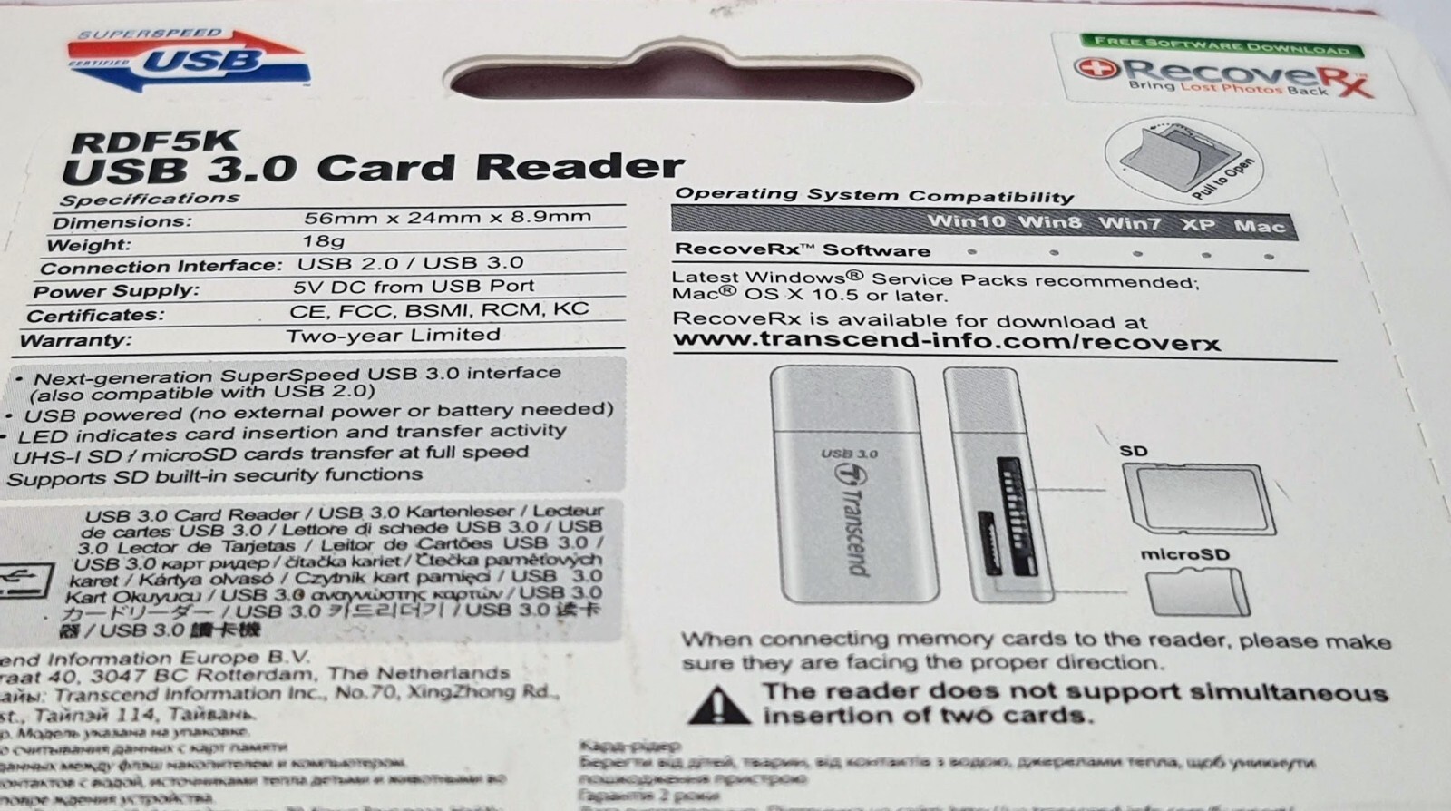 Transcend High-Speed RDF5K USB3.0 SDHC SDXC Micro SDHC Micro SDXC Card Reader SD