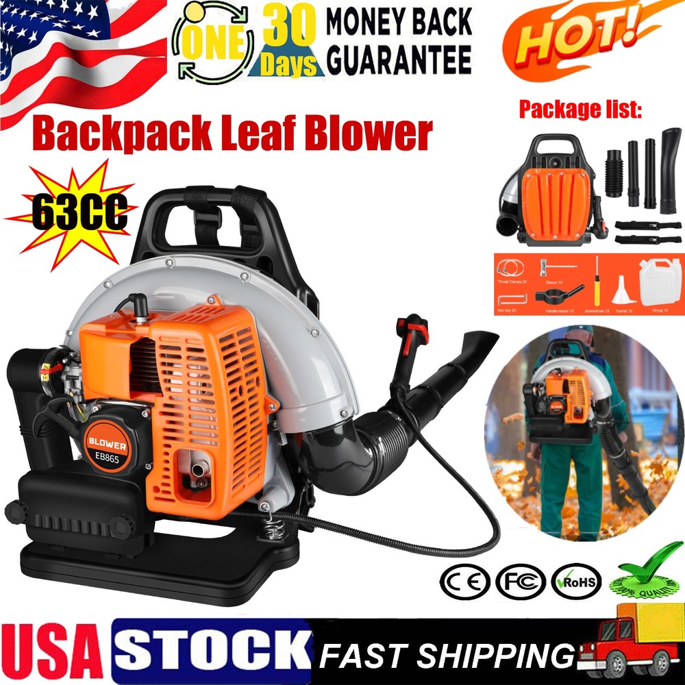 ✅Upgraded 63CC Backpack Gas Powered Leaf Blower 2-Stroke Commercial Grass Blower