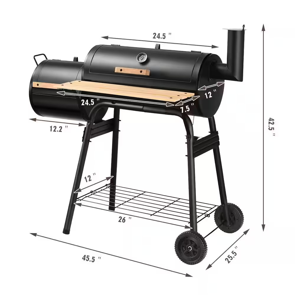 Outdoor BBQ Grill Charcoal Barbecue Pit Patio Backyard Meat Cooker Smoker in Bla