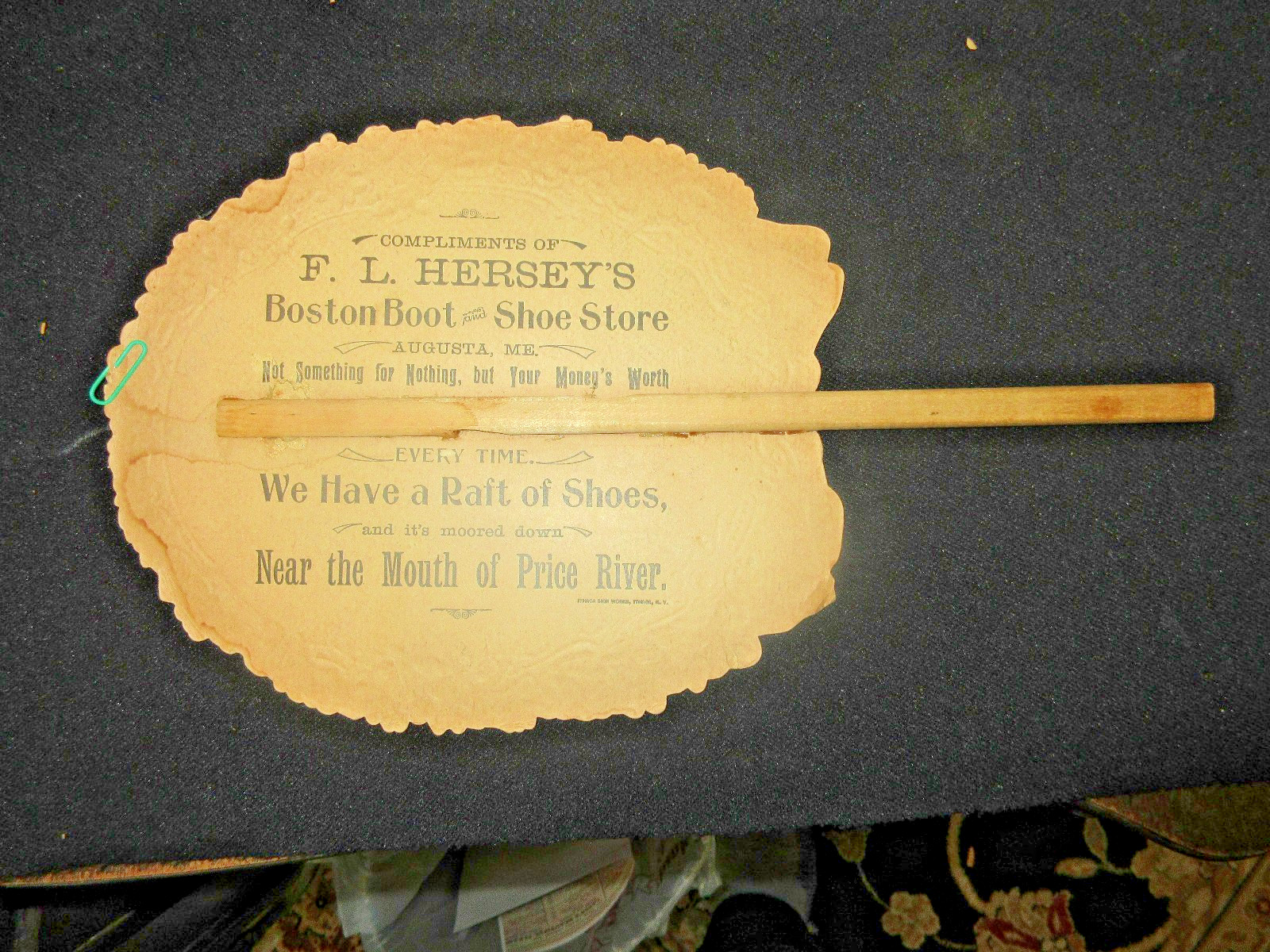Herseys Boston Boot Shoe Store antique die-cut advertising fan