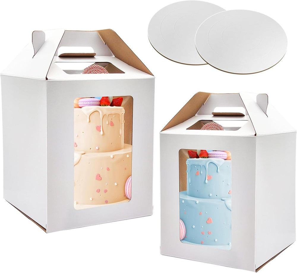 Tall Cake Boxes with Window, Tiered Cake Boxes 10x10x12 & 12x12x14