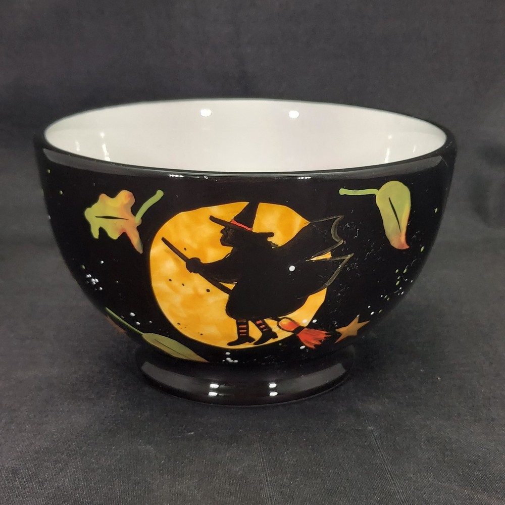 Susan Winget Halloween Witch Small Bowl Candy Bowl Ceramic Full Moon