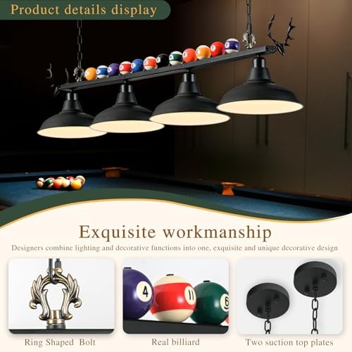 Pool Table Light, Billiard Light for 7' 8' 9' Pool Table, Hanging 4 Lights