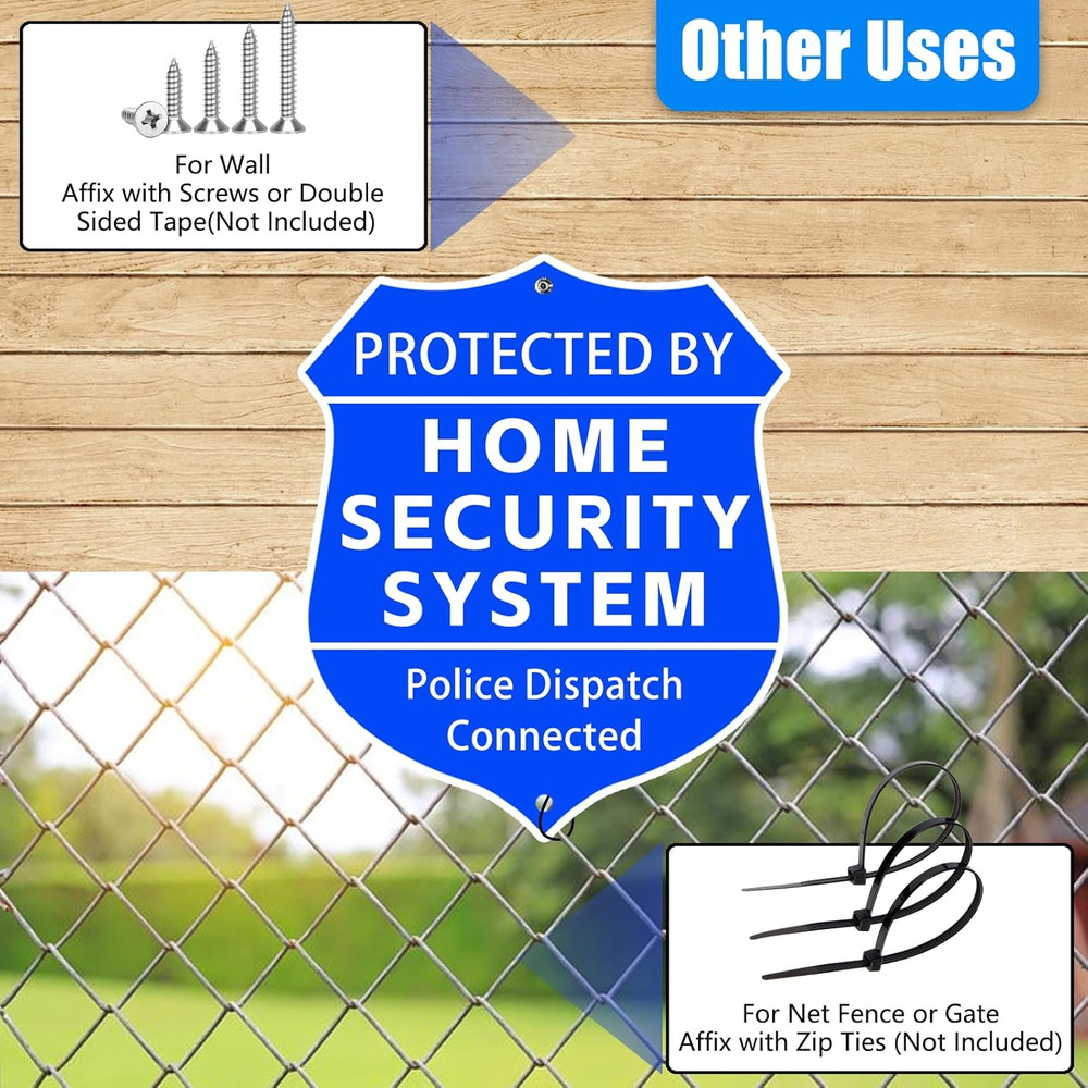 Home Security Yard Sign 9x28 Shield w Stake Protected By Security System Warning