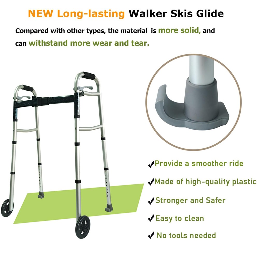 2 Pack Walker Ski Glides Universal Fit Walker Feet Replacement Gray