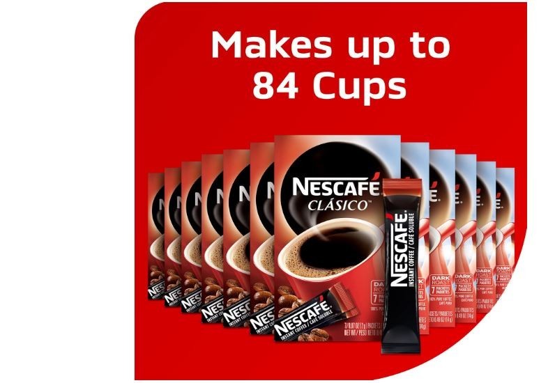 NESCAFE CLASICO, Dark Roast Instant Coffee, 12 boxes (84 packets)