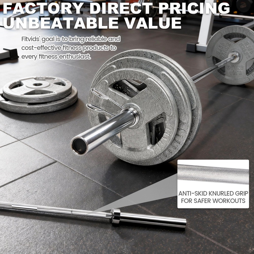 Straight Olympic Barbell, Alloy Steel, 2-Inch Diameter, Silver Finish, 6FT