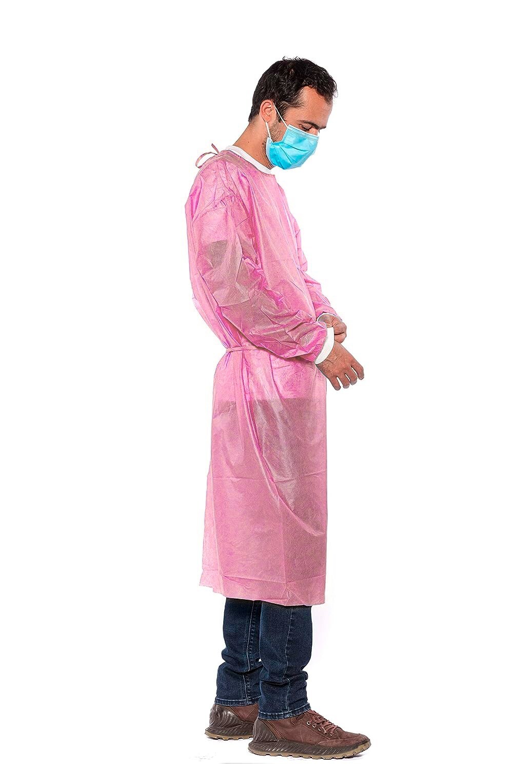 50 Pink 30g Disposable Isolation Gowns for Medical Lab Hospital, Knitt Cuff