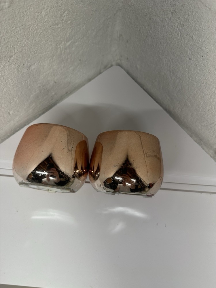 Glazed Copper Coated Ceramic Votive Holders, Pair
