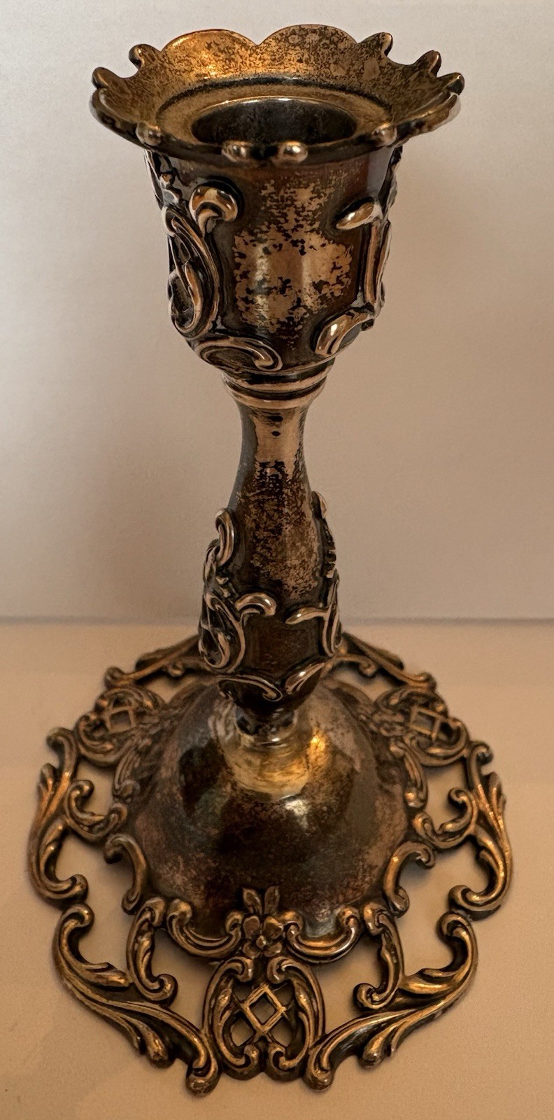 Antique Gorham Sterling Silver Repousse Candlestick Holder 1886 Baroque Pattern