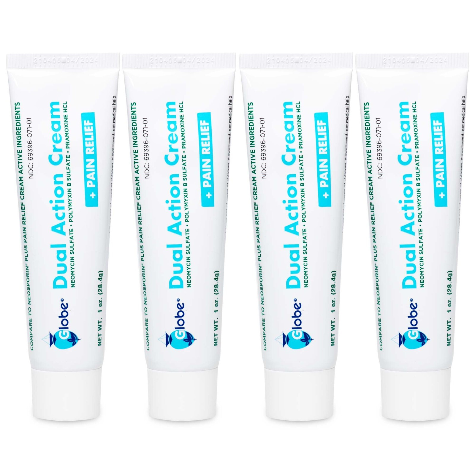 Globe Triple Antibiotic+Pain Relief Cream 1 oz (Compare to Neosporin) (4 Pack)
