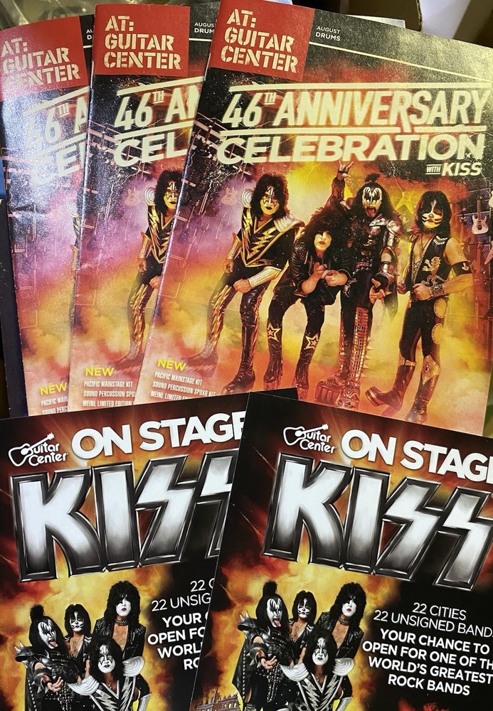 Kiss Guitar Center Magazine With Rare Insert Simmons Stanley Singer Thayer