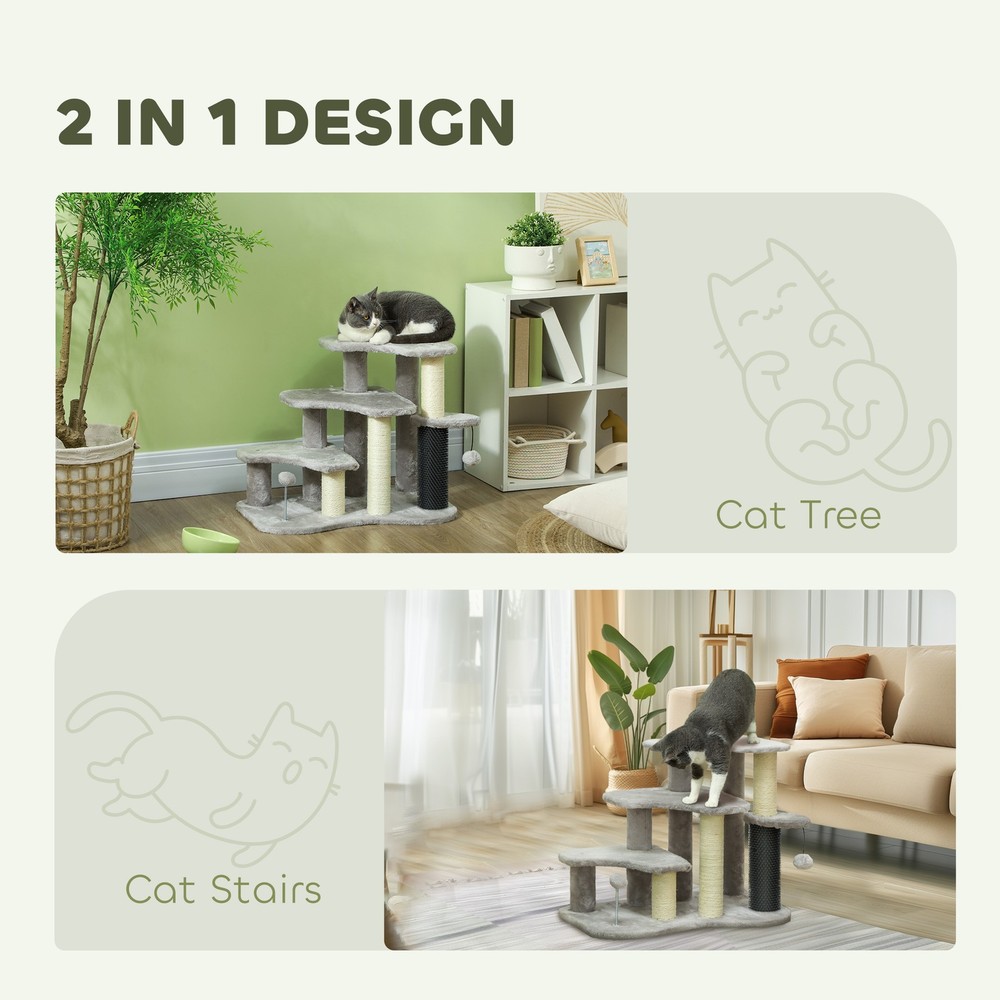 2 in 1 Cat Tree Tower 3-Step Pet Stairs with Scratching Posts, Light Gray