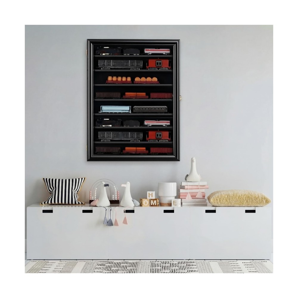 Silipull Ho Scale Model Train Display Case Wall Cabinet - 8 Shelves Lockable ...