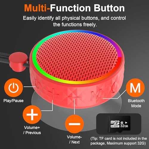 Bluetooth Shower Speaker, Portable Wireless Speaker Suction Cup, Bluetooth Red