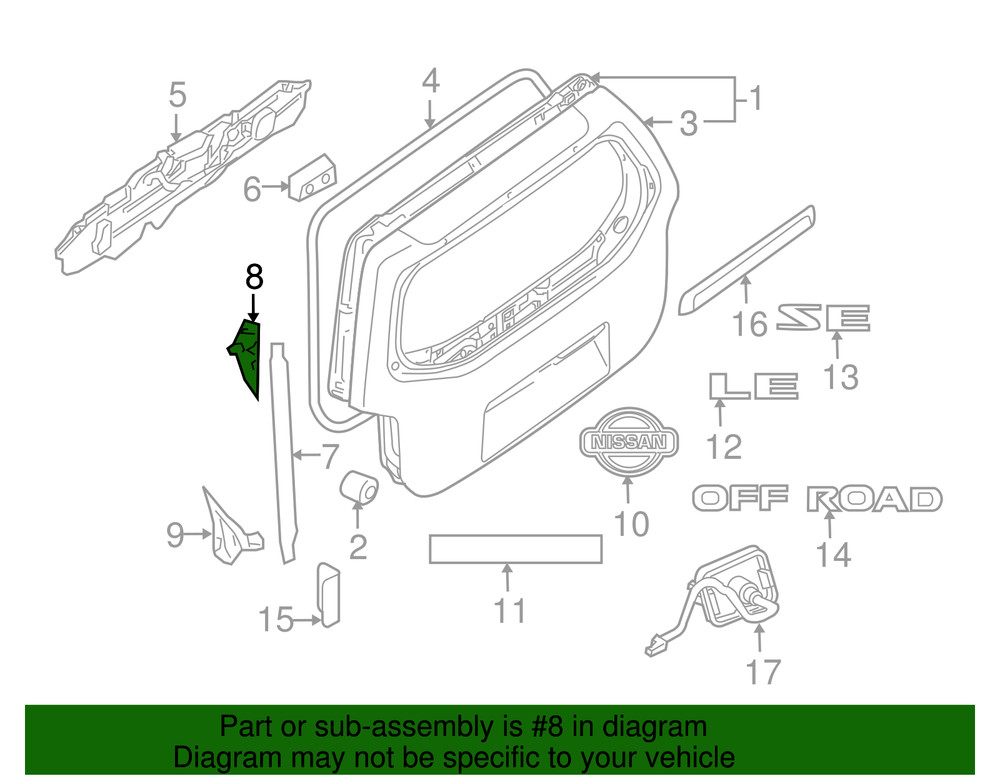 Genuine Nissan 2007-2012 Pathfinder LH Hatch Support Upper Bracket