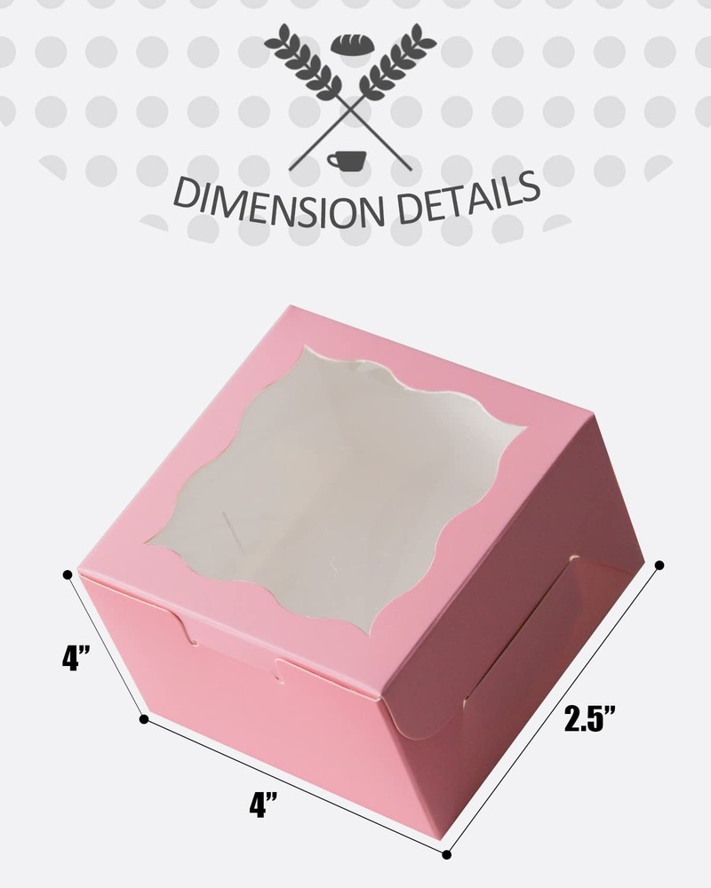 Pink Bakery Boxes with Window 100pcs 4x4x2.5 Mini Cookie Boxes Macaron Boxes ...