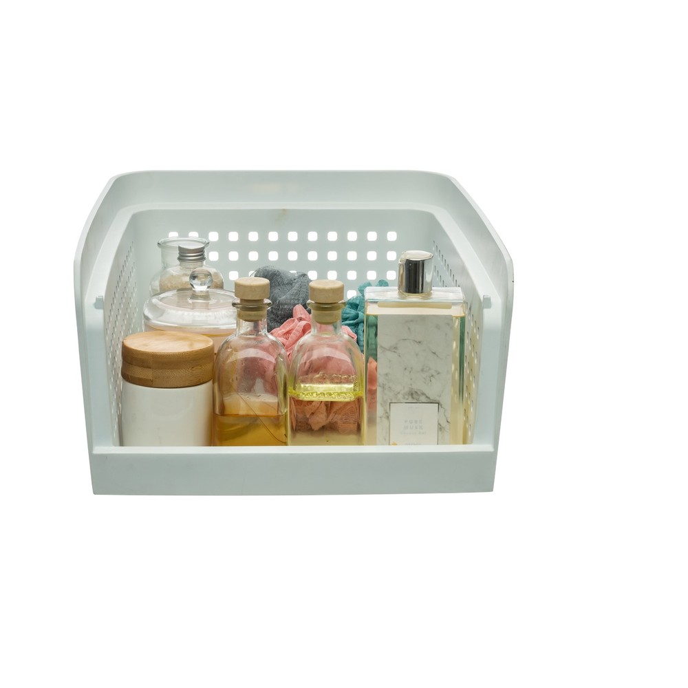 Open-Front White Plastic Stackable Closet Storage Organizer Bin W/ Breathable