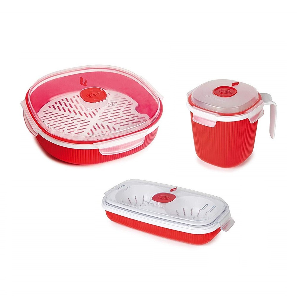Snips TimeZero 2L Microwave 3pc Set - Steamer, Soup Mug & Egg Poacher