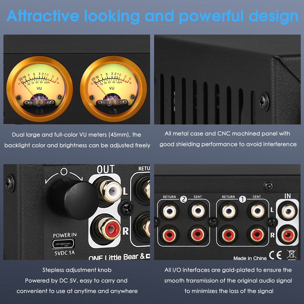 Douk Audio L3 3 Channel Stereo Audio Loop Switcher w/VU Meter RCA Selector BOX