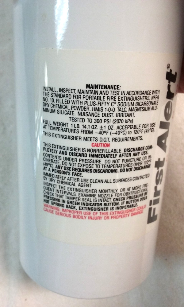 First Alert Kitchen Fire Extinguisher KFE2S5 Tested Fully Charged