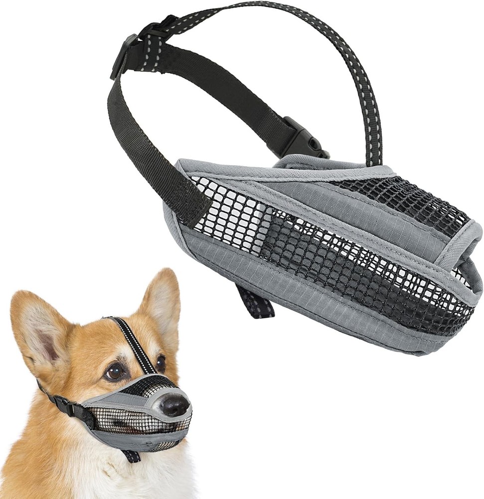 Soft Mesh Dog Muzzle with Reflective Strap - Lightweight Muzzle Adjustable Dogs