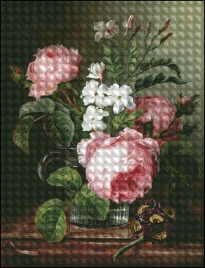 Still Life with Roses - Chart Counted Cross Stitch Patterns Needlework DIY DMC