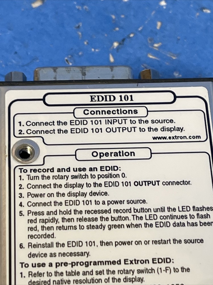 Extron EDID 101D DVI Emulator Minder Input Emulator EDID 101